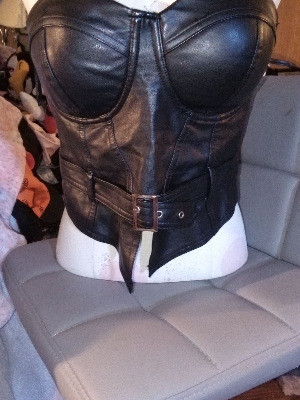 Black Faux Leather Bustier Jacket - Structured Belted Top